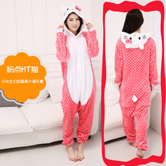 Flannel pajamas cartoon conjoined in autumn and winter and long sleeved clothing Home Furnishing dinosaur animal lovers thickening Choose size according to height Dot cat