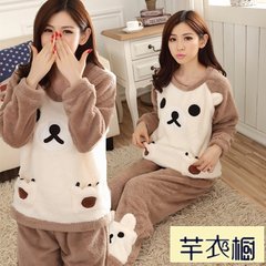 Autumn and winter thick Coral Fleece Pajamas female couple cute cartoon hooded flannel suit Home Furnishing ms.man M 888# white biscuits bear