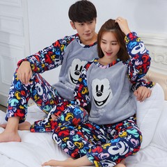 Lovely spring and autumn lovers, coral pajamas, set of cows, ladies, autumn and winter, men go out wearing suits Male L (100-130 Jin) Elegance [HSH] Mickey velvet