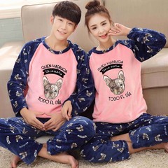 Lovely spring and autumn lovers, coral pajamas, set of cows, ladies, autumn and winter, men go out wearing suits Male L (100-130 Jin) Ya [HSH] wrinkled dog * velvet