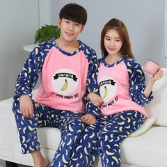 Lovely spring and autumn lovers, coral pajamas, set of cows, ladies, autumn and winter, men go out wearing suits Male L (100-130 Jin) Elegance [HSH] banana * velvet