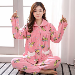 Add fertilizer in autumn and winter pajamas XL female pregnant women fat mm thickening flange coral velvet suit Home Furnishing 200 pounds 2XL code (130-145 Jin) Pink