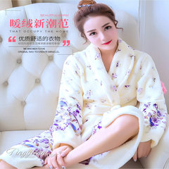 A couple of thick flannel gown bathrobe and men's and women's autumn and winter Coral Fleece Pajamas female cotton long sleeved winter 155 (S) Female Lavender Robe