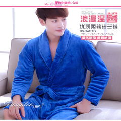 A couple of thick flannel gown bathrobe and men's and women's autumn and winter Coral Fleece Pajamas female cotton long sleeved winter 155 (S) - male - blue robe