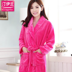 A couple of thick flannel gown bathrobe and men's and women's autumn and winter Coral Fleece Pajamas female cotton long sleeved winter 155 (S) Pure female models - red robe