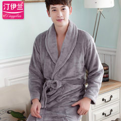 A couple of thick flannel gown bathrobe and men's and women's autumn and winter Coral Fleece Pajamas female cotton long sleeved winter 155 (S) Pure Mens grey Robe