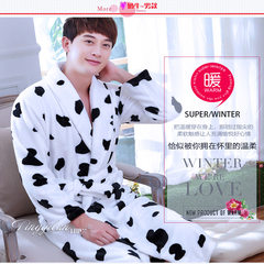 A couple of thick flannel gown bathrobe and men's and women's autumn and winter Coral Fleece Pajamas female cotton long sleeved winter 155 (S) The robe - male cow