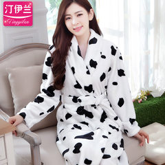 A couple of thick flannel gown bathrobe and men's and women's autumn and winter Coral Fleece Pajamas female cotton long sleeved winter 155 (S) Pure robe - female cow