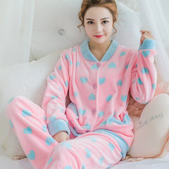 Flannel cute cartoon pajamas female autumn winter thickening coral velvet home suit set long sleeves lady warmth M Watermelon Red