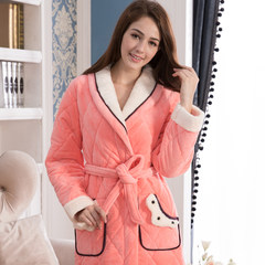 Winter winter coral velvet robe woman warm thickened lengthen lovely princess fleece bathrobe nightgown with winter type female 160 (M) Y3651 Pink