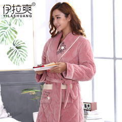 Winter winter coral velvet robe woman warm thickened lengthen lovely princess fleece bathrobe nightgown with winter type female 160 (M) Y3667 Pink