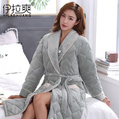 Winter winter coral velvet robe woman warm thickened lengthen lovely princess fleece bathrobe nightgown with winter type female 160 (M) Y3667 gray green
