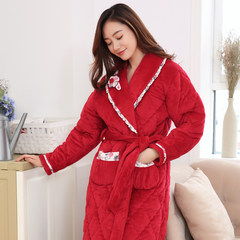 Winter winter coral velvet robe woman warm thickened lengthen lovely princess fleece bathrobe nightgown with winter type female 160 (M) B2616 red