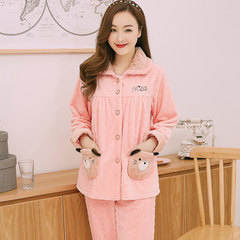 Ladies and young ladies' thickening of young and middle-aged women's flannel pajamas coral velvet home suit M-160 [winter / autumn thickening type] 7819 shrimp color