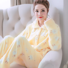 Winter coral velvet pajamas female autumn winter long sleeve thickening and velvet, Korean style lovely flannel suit suit M Yellow rabbit