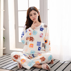 Female student winter pajamas cartoon Korean sweet coral fleece flannel house coat thick warm winter M (155-160CM/85-100 Jin) Cup of love