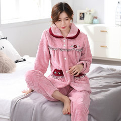 Coral Fleece Pajamas female winter size flannel pajamas women plus cashmere cardigan winter suit Home Furnishing elderly M (recommendation 155-160CM, 100 Jin) Three thousand five hundred and nine