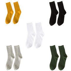 Male socks in tube cotton candy color solid colored stockings autumn Korean Japanese Harajuku tide wind socks school code Size 35-44 A Yellow + Black + white + Green + light gray