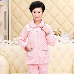 In autumn and winter in elderly female cotton long sleeved pajamas cotton padded clothes Home Furnishing thick warm middle-aged mother cardigan suit XL (weight 120-135) 1# shrimp color