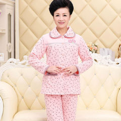 In autumn and winter in elderly female cotton long sleeved pajamas cotton padded clothes Home Furnishing thick warm middle-aged mother cardigan suit XL (weight 120-135) 4# shrimp color
