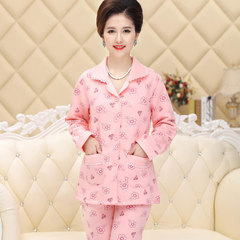 In autumn and winter in elderly female cotton long sleeved pajamas cotton padded clothes Home Furnishing thick warm middle-aged mother cardigan suit XL (weight 120-135) Shrimp