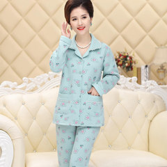 In autumn and winter in elderly female cotton long sleeved pajamas cotton padded clothes Home Furnishing thick warm middle-aged mother cardigan suit XL (weight 120-135) blue