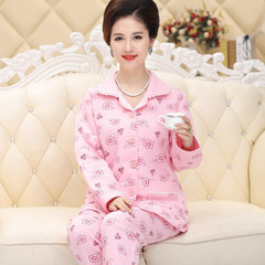 In autumn and winter in elderly female cotton long sleeved pajamas cotton padded clothes Home Furnishing thick warm middle-aged mother cardigan suit XL (weight 120-135) Pink