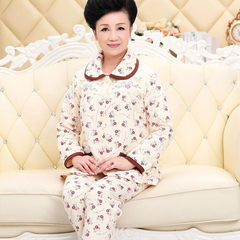In autumn and winter in elderly female cotton long sleeved pajamas cotton padded clothes Home Furnishing thick warm middle-aged mother cardigan suit XL (weight 120-135) 5#