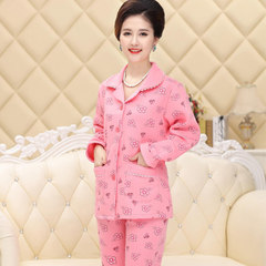 In autumn and winter in elderly female cotton long sleeved pajamas cotton padded clothes Home Furnishing thick warm middle-aged mother cardigan suit XL (weight 120-135) Watermelon Red