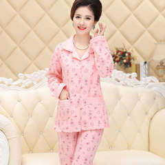 In autumn and winter in elderly female cotton long sleeved pajamas cotton padded clothes Home Furnishing thick warm middle-aged mother cardigan suit XL (weight 120-135) Shrimp color