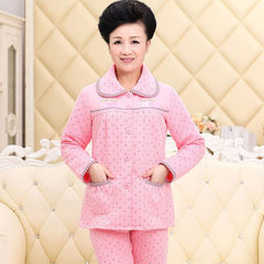 In autumn and winter in elderly female cotton long sleeved pajamas cotton padded clothes Home Furnishing thick warm middle-aged mother cardigan suit XL (weight 120-135) 1# Pink