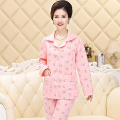 In autumn and winter in elderly female cotton long sleeved pajamas cotton padded clothes Home Furnishing thick warm middle-aged mother cardigan suit XL (weight 120-135) 7284# shrimp color
