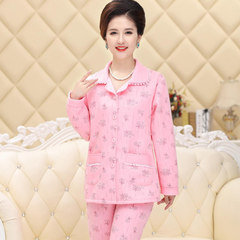 In autumn and winter in elderly female cotton long sleeved pajamas cotton padded clothes Home Furnishing thick warm middle-aged mother cardigan suit XL (weight 120-135) 7284# Pink