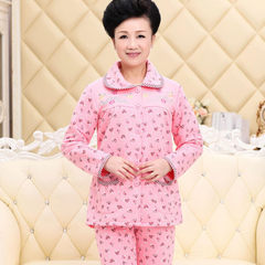 In autumn and winter in elderly female cotton long sleeved pajamas cotton padded clothes Home Furnishing thick warm middle-aged mother cardigan suit XL (weight 120-135) 2# Pink