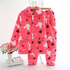 Winter flannel clip cotton pajamas female clothing Home Furnishing layer thicker coral velvet suit coat lady warm pajamas L recommends 80-100 pounds Light pink