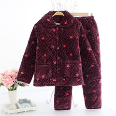 Winter flannel clip cotton pajamas female clothing Home Furnishing layer thicker coral velvet suit coat lady warm pajamas L recommends 80-100 pounds Dark brown