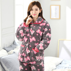 WINTER PYJAMAS cute female coral fleece Flannel Suit three thicker cotton padded jacket Home Furnishing warm clothes M Eight thousand and twenty-two