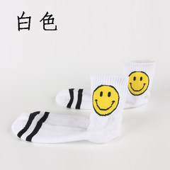 South Korea ulzzang cylinder lovers flame pistol skateboard sportswear cotton socks and Harajuku smile Size 35-44 Smiling face white