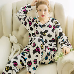 Autumn and winter cotton long sleeved suit thick flannel pajamas female clothing Home Furnishing Coral Fleece Winter Woman Cute Cartoon M Dairy cows