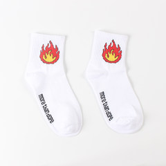 South Korea ulzzang cylinder lovers flame pistol skateboard sportswear cotton socks and Harajuku smile Size 35-44 white