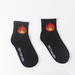 South Korea ulzzang cylinder lovers flame pistol skateboard sportswear cotton socks and Harajuku smile Size 35-44 black