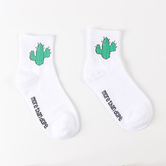 South Korea ulzzang cylinder lovers flame pistol skateboard sportswear cotton socks and Harajuku smile Size 35-44 Cactus