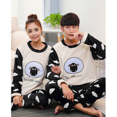 Every day special lovers pajamas, women's winter and winter flannel lovely cartoon male lady coral velvet pajamas women's home wear L (female 90-110 Jin) Little sheep