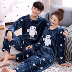 Autumn and winter thickened cartoon coral velvet suit men and women Home Furnishing Doraemon couple Flannel Pajamas Male XXXL (plus XL) Lovely big white