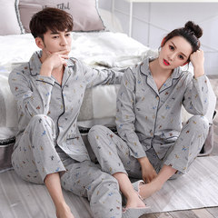 Fu Lin silk pajamas for men and women lovers in spring and autumn Korean cotton long sleeved cardigan thin cotton Home Furnishing suit Female L+ sends male XL Fawn man grey + female grey