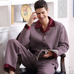 In autumn three sandwich men thin cotton pajamas pajamas clip in autumn and winter warm autumn air men's cotton clothing Home Furnishing L [cotton inside and outside] 5303 red