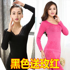 Autumn and winter female underwear thin cotton T-shirt single long johns seamless body suit tight cotton sweater Suit weight 80 jins to 130 jins between Black rose red