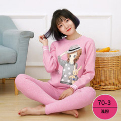 Girls underwear suit youth high middle school students with cashmere thickened long johns girls children in winter XL 70-3 light powder