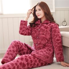 In winter three thicker clip cotton pajamas XL girls aged jacket coral fleece clothing Home Furnishing mother Ms. L (suggested 100- to 120 Jin) The 740 section of heart