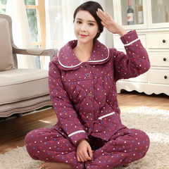 Middle aged and elderly mothers, cotton pajamas, women thickening, three layers of pure cotton suits, winter elderly home clothes, middle winter XXXL165-185 Jin / inside and outside cotton fine workmanship A-JM8833